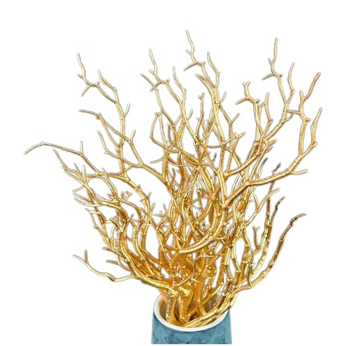 13.8 inches Artificial Coral Branches Fake Antler Branches Small Branches for Home Decoration Flower Arrangement Wedding Christmas Halloween Festival (Golden10PCS) - color: Golden 10pcs
