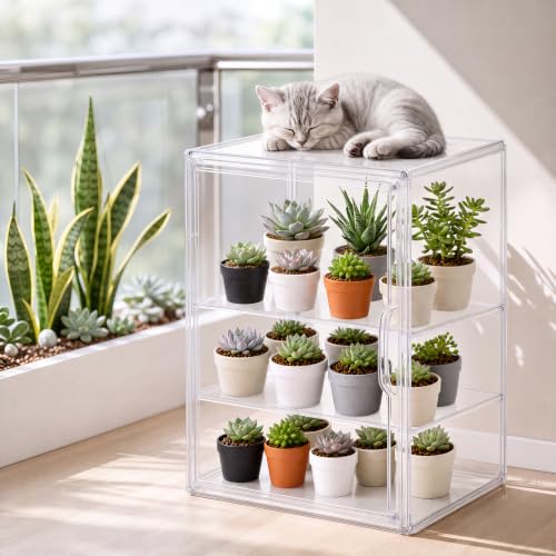 HBlife Mini Greenhouse for Indoor, 3-Tier Clear Stackable Green House with Magnetic Door & Adjustable Dividers, Tabletop Portable Greenhouse for Small Plants Nursery Germination and Display, 1 Pack - size: 14.1 x 8.6 x 10.6 inch (3-Tier）