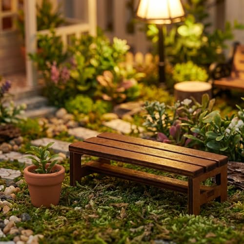 DECHOUS 2Pcs Miniature Wooden Benches for Dollhouse Decoration | Mini Park Bench Furniture for Fairy Garden, Museum Models, Diorama, Miniature Landscape Accessories