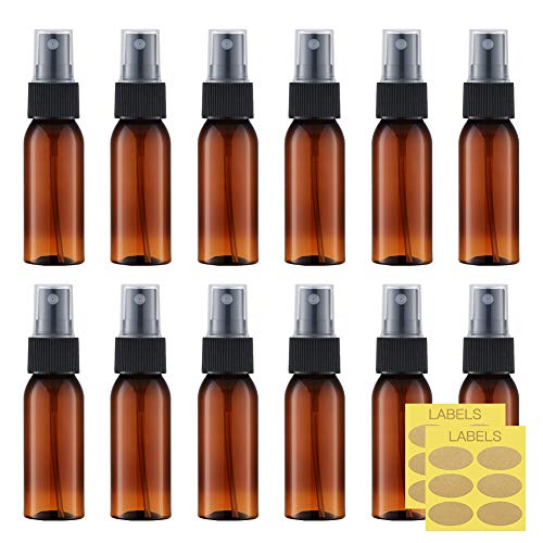 LISAPACK 1oz Small Spray Bottle (12 Pack), Mini Travel Size Plastic Sprayer - color: Amber (12pcs)