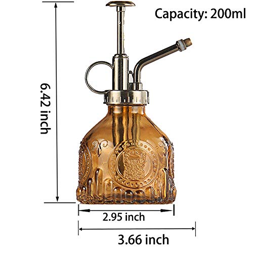 Plant Mister Glass Spray Bottle Small Plant Watering Can 6.4" Tall Retro Indoor Watering Can Bronze Plastic Top Pump for Garden Indoor Plant Sprayer (Brown) - color: Brown