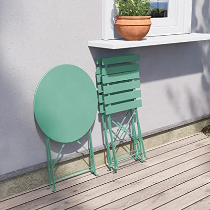 Grand patio 3-Piece Bistro Set Folding Outdoor Furniture Sets with Premium Steel Frame Portable Design for Bistro & Balcony (Mint Green with Cushion) - color: Mint Green, style: with Cushion