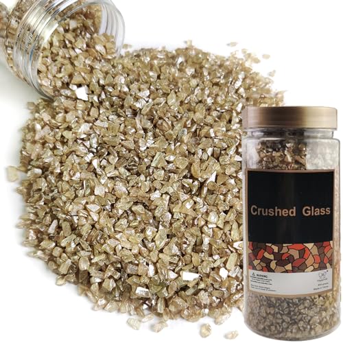 HappyFiller 1.3 LB Metallic Baige Crushed Glass for Resin Art,Crafts,3-8mm - color: Baige