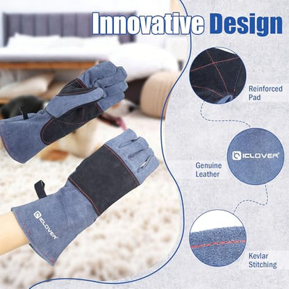 IC ICLOVER Animal Handling Gloves, Snake Bite Proof Gloves, Double Leather - color: M -14inch