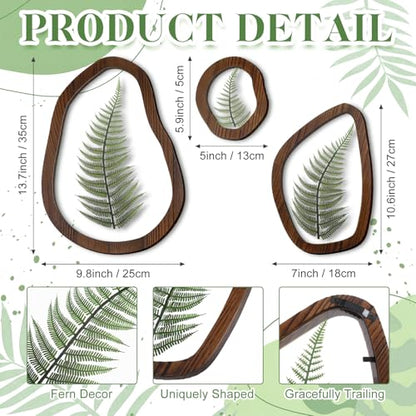 Lineshading Pressed Fern Wall Decor Set of 3, Irregular Wooden Frame with Preserved Ferns Double Glass, Rustic Botanical Wall Art for Bedroom Living Room Office, Housewarming Gift