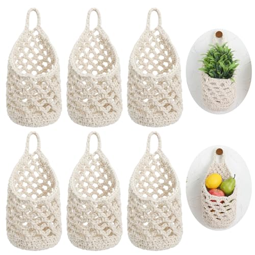 6 Pack Macrame Plant Hangers, Small Hanging Planters for up to 5 Inch Pot - color: Beige