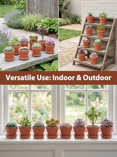 INGOFIN 4 Inch Terracotta Pots with Saucers, 8 Pack Shallow Clay Plant Pots with Drainage Holes for Succulents, Cactus, Herbs, Small Terra Cotta Pots for Indoor Outdoor, Set of 8 - size: Shallow 4 inch -8 pcs