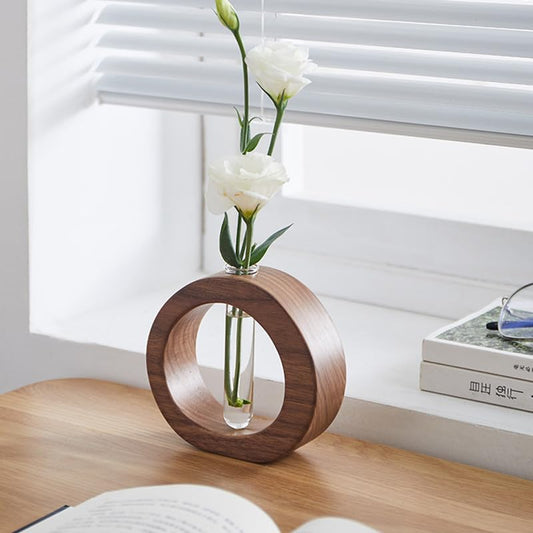 Modern Minimalist Hydroponic Vase with Stand, Propagation Station, Single Stem Bud Vase for Flowers, Aesthetic Scandi Decor for Home Office & Living Room (Dark Brown) - color: Dark Brown
