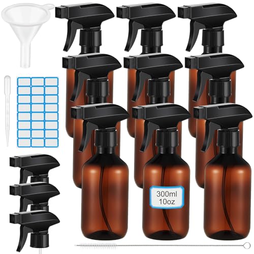 10oz/300ml 9 Pack Plastic Spray Bottles Bulk, Amber, Regular - color: Amber, size: 10oz/300ml, style: Regular
