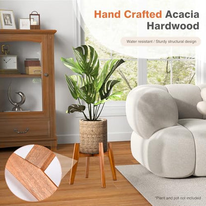 Wooden Plant Stand Indoor, Acacia Wood Mid Century Planter Stand, 9 Inch | Premium acacia wood plant stand holds up to 150 lb. Sturdy mid century design. Pot not included - color: 9" acacia wood