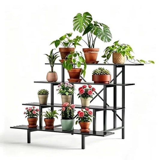 Zhongma 4 Tier Sturdy Heavy Duty Metal Plant Stand indoor & outdoor - size: 4-Tier: L45.67 x W34.65 x H33.46