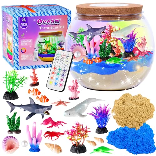 Gifmore Ocean Light Up Terrarium Kit for Kids, DIY Shark Sea Animal Crafts Toys, Birthday Presents for Boys Girls Ages 4-12 - color: Ocean Kit