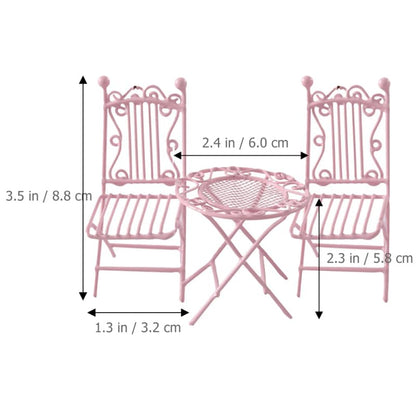 IMIKEYA 1/12 Scale Miniature Wrought Iron Table and Chairs Set Round Dollhouse Bistro Furniture with 1 Table and 2 Chairs for Tiny House Doll Furniture Desktop Decor