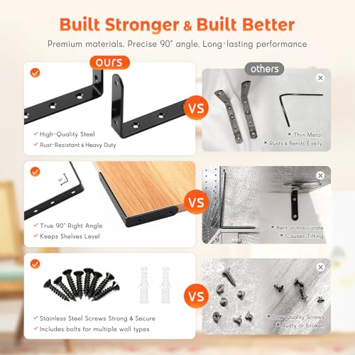 WINKER Corner Brace 12Pcs Shelf Bracket Heavy Duty Black Steel L Corner Brace, Decorative Joint Angle Bracket for Shelf 5 InchX3 Inch Shelves Wall Hanging Bracket with Screws5 InchX3 Inch(12PCS)) - size: 5"Lx3"Wx0.78"W, style: Black-12 Pack