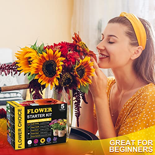 Indoor Daisy Garden Starter Kit with Gardening Tools - Planter Bags, Markers, Soil Disks and Shears, Home Gardening Gifts for Women Men Plant Lovers