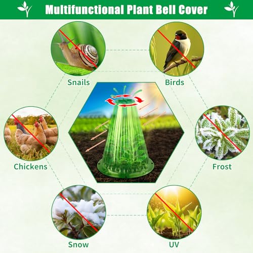 UQM 30 Pack Garden Cloches for Plants with Rotary Vent Cover Reusable | Bell Plant Protector Garden Protection from Animals Snails Birds Chickens Insect, 9.18" H X7.56 D (Green) - color: Green-30pc