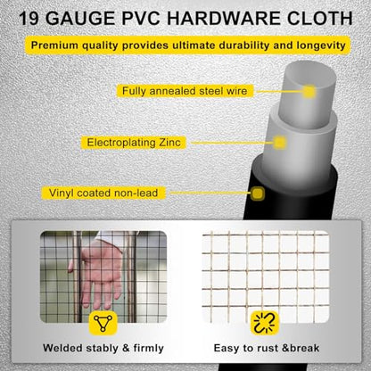 Black Hardware Cloth 4'' x 20' PVC Steel Vinyl Coated 1/2inch Galvanized Wire Mesh Roll（19GA) Chicken Wire Fence Roll, for coop Fences,Screen mesh, Rabbit/Snake Fences, Poultry enclosures, etc. - color: 19(GA)-1/2inch, size: 4In x 20Ft