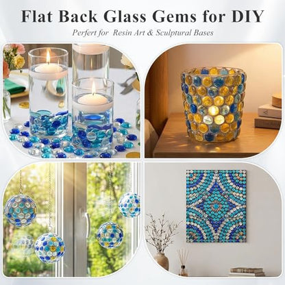 DOMESTAR 2 LB Mixed Blue Flat Glass Marbles, Glass Beads for Vases - color: Multi