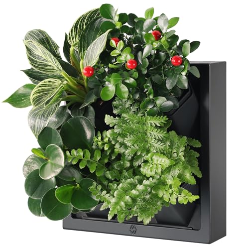 Wall Mounted Planter, Vertical Garden with 4 Grow Pots - color: Black