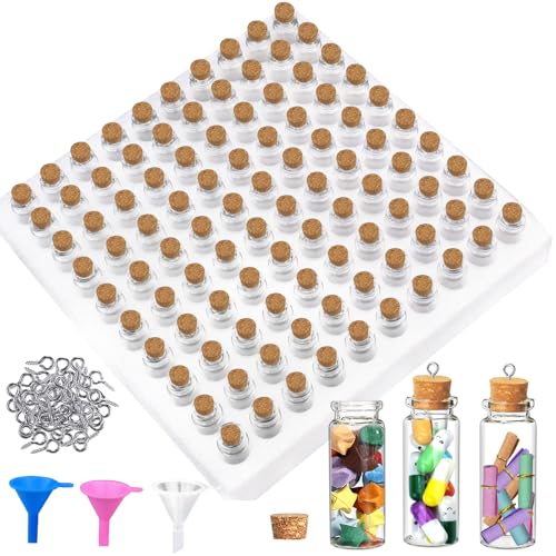 Ainswei 100Pcs 15ml Mini Glass Bottles with Cork Stoppers - Small Clear Vials for DIY Crafts, Wedding Favors, Halloween Decor, Wishing Spell Jars, Includes Funnel-(22 * 70 mm) - size: 15 ml - 22*70 mm