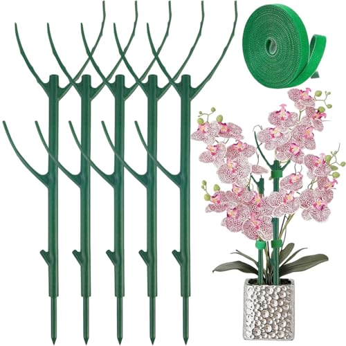 5 Pack Stackable Monstera Plant Support Climbing Plants Support Structures for Indoor Outdoor Plants Plant Holder Stick with Plant Ties for Support Tall Potted Plants, Bonus: 1 Roll of Gardening Tape - color: 5 Pack