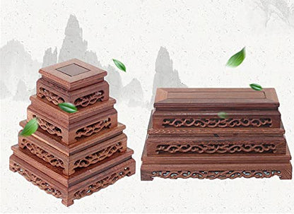Hand Carved Square Wenge Wood Stand Solid Display