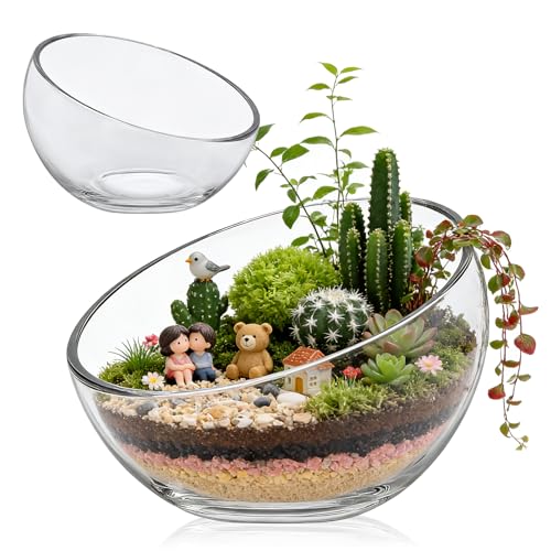 2Pack Slant Cut Bowl, Glass Terrarium, Glass Fish Bowl Vase