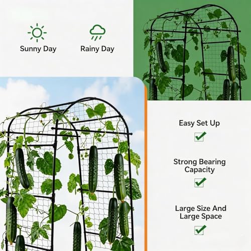 Metal Garden Arch Trellis, 6.8Ft Black for Raised Beds, Plant Support for Cucumbers & Climbing Vegetables - size: 6.8 x 2.7 x 3 Ft
