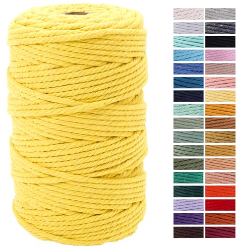 Yellow Macrame Cord 4mm x 109Yards,Colored Cotton Rope Craft Cord Colorful Cotton Cord Twine for Wall Hanging Plant Hangers Crafts Knitting Decorative Projects - color: Yellow, size: 4mm x 109yards