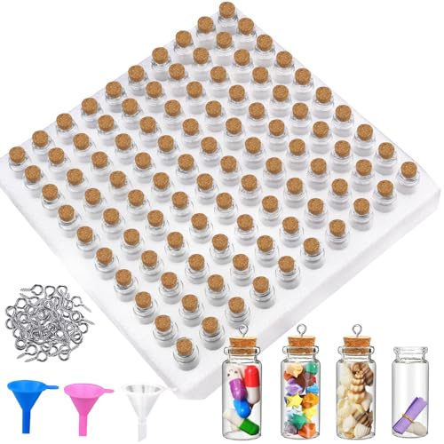 Ainswei 100Pcs 12ml Mini Glass Bottles with Cork Stoppers - Small Clear Vials for DIY Crafts, Wedding Favors, Halloween Decor, Wishing Spell Jars, Includes Funnel-(22 * 60 mm) - size: 12 ml - 22*60 mm