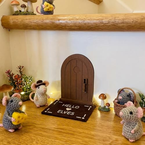 Dansydaisy Fairy Door Kit Mini Wooden Mouse Entry with Rug Wall - style: Mini