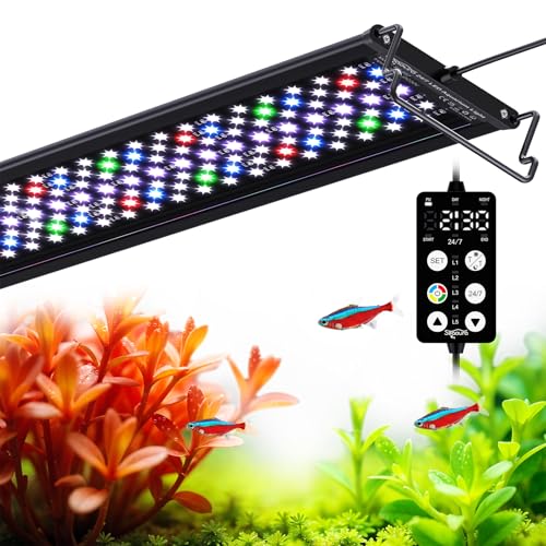 SEAOURA Aquarium Grow Light with 24/7 Timer for 36-42in Fish Tank | high PAR LEDs for plant growth, 3 timers + memory, 20 dimming, 15min fade, adjustable brackets, slim aluminum - size: For 36-42in Tank