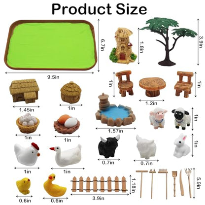 32 Pcs Zen Garden Kit for Desk, Mini Zen Sand Garden with Wooden Tray & Rake, Realistic Farm Animal & Figurines, Farmhouse Stress Relief Fidget Toy for Adults Home & Office, Mindfulness Gift
