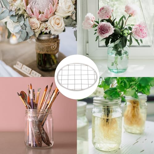 uxcell 5 Pcs Mason Jar Flower Insert Lid, 86mm Flower Grid Frog, Silver Tone - size: 84mm