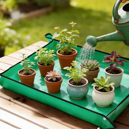 2 Pack Green Repotting Mat for Indoor, Potting Mat Plants Transplanting | 26" X 26" Foldable Potting Tray Waterproof Plant Pottings Mats Portable Gardening Tray for House Succulents Soil Mess Control