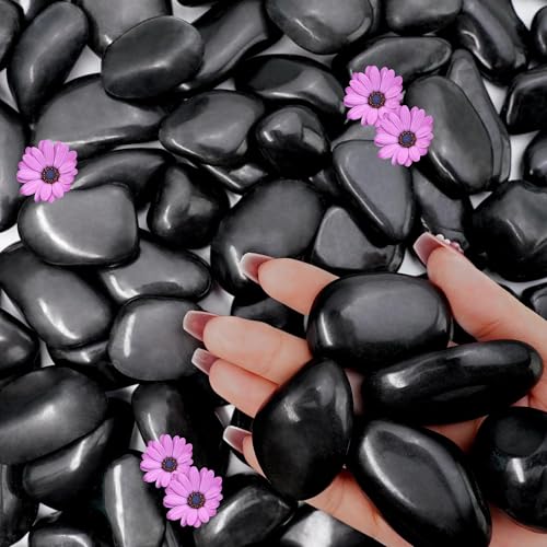 NUPICK 3lb Black River Rocks, 1-2 Inch Pebbles for Indoor Plants - color: Black, size: 1-2"-3lb