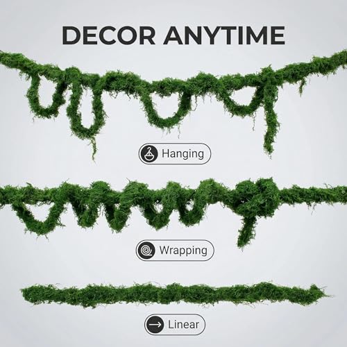 2PCS 55 inch Artificial Any Shape Fake Moss Green Vines | Home Commercial Office Hanging, Reptile Moss Wall Decor, Wedding Event Halloween Christmas Easter, Wall Art Decorating