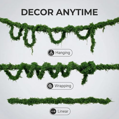 2PCS 55 inch Artificial Any Shape Fake Moss Green Vines | Home Commercial Office Hanging, Reptile Moss Wall Decor, Wedding Event Halloween Christmas Easter, Wall Art Decorating
