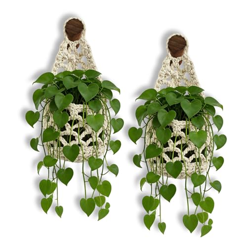 Macrame Plant Hanger Set of 2, Boho Wall Hanging Planter for up to 6" Pots | Handwoven Cotton Rope Wall Decor with S-Hooks for Indoor Plants in Living Room, Bedroom & Office - color: 2 Pcs White, size: 6 Inch
