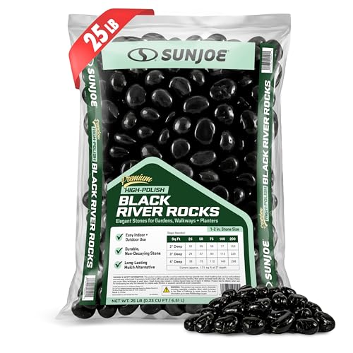 SJ-RK003-25 - Premium High-Polish Black Decorative Pebbles, 1-2 in, 25lb Bag - color: High Polished Rocks-BLACK, size: 25-LB Bag