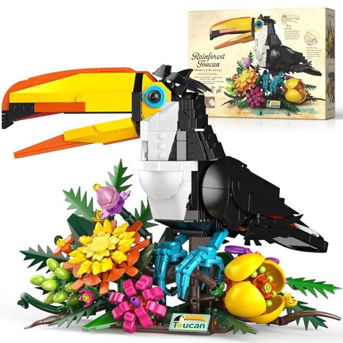 Vziimo Toucan Bird & Flowers Buiding Set, Tropical Animals Model Kit with Movable Beak, Head, Wings, Tail, Creator Animal Gifts for Adults, Teens Age 14+(1068 PCS) - style: Toucan Bird