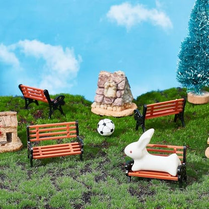 Miniature Park Bench Set 2-Pack - 1:12 Scale Brown Garden Seats with Realistic Detailing, Tiny Park Benches for Dollhouse and Fairy Garden Accessories, Train and Miniature Landscape Décor