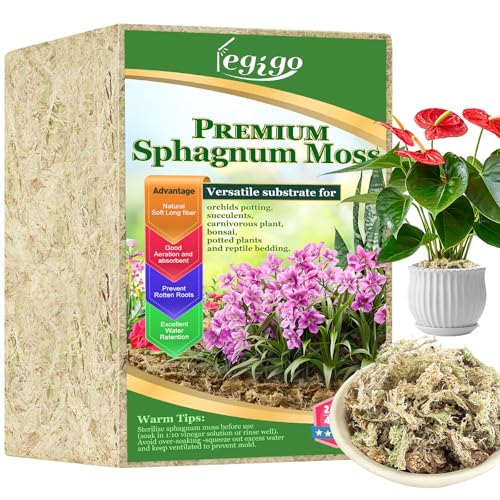 2.2lb Sphagnum Moss for Plants, 40QT Orchid Moss Potting Mix | Long Fiber Sphagnum Moss Dried for Plants Indoor, Orchid Repotting, Succulent, Carnivorous Plants, Terrarium and Reptiles - size: 2.2 lb