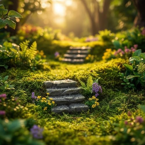 2Pcs Mini Resin Bridge Stair Stone Straight Bridge Stairs Stone Steps Garden Fairy Ornament Flower Pot Plant Micro Landscaping Decor Bonsai Craft Outdoor Statues Outdoor Decor, Decorations