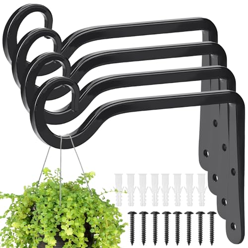 Plant Hangers Outdoor, 4 Pack 6 Inch Plant Hooks for Wall Hanging Plants | Metal Hanging Plant Bracket. Holds up to 44 lbs. For Hanging Plants, Bird Feeder, Flower Basket, Wind Chimes, Indoor Outdoor