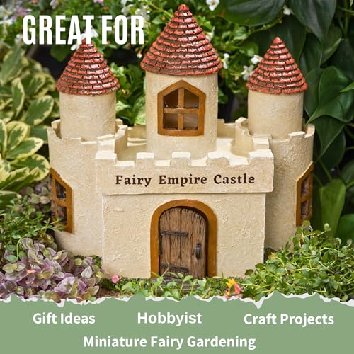 PRETMANNS Fairy Garden Castle House for Outside - Large, Door Opens | Hand-painted resin castle; door opens; water-resistant; large, stands 9 inches; sturdy outdoor and indoor decor