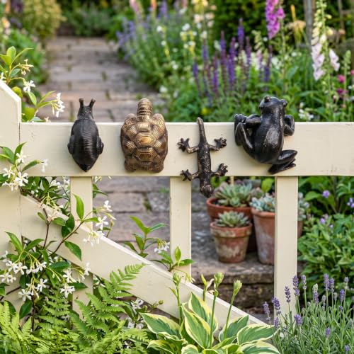 Set of 4 Cute Climbing Animal Flower Pot Hugger Figurines, Small Resin Hanging Frog Tortoise Snail Gecko Statue, Planter Pot Decoration for Home Garden Fence Balcony Patio Lawn Yard Ornaments