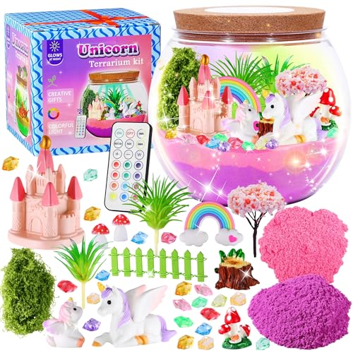 Gifmore Unicorn Light Up Terrarium Kit for Girls Ages 4-12, DIY Unicorn Crafts Toy Set, Birthday Presents for Kids Girls - color: Unicorn Kit