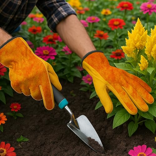 Leather Work Garden Gloves for Men & Women，Safety Work Gloves for Gardening, Welding, Construction, Farm, Ranch, etc. Thorn Proof , Planting,Heavy Duty，Roses Pruning Gardening Working Gloves, Gifts M - size: Y-M
