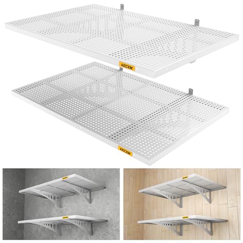 Aecxm 2-Pack 2x3ft Adjustable Garage Wall Shelving 560lbs Load Capacity Heavy Duty Wall Mounted Storage Shelf Metal Floating Shelves for Garage(White) - color: White, size: 2pack-2x3ft